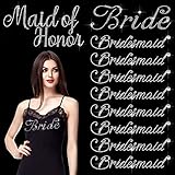 10 Pieces Rhinestone Wedding Iron on Transfer Bride Maid of Honor Bridesmaid Heat Transfer Letters...