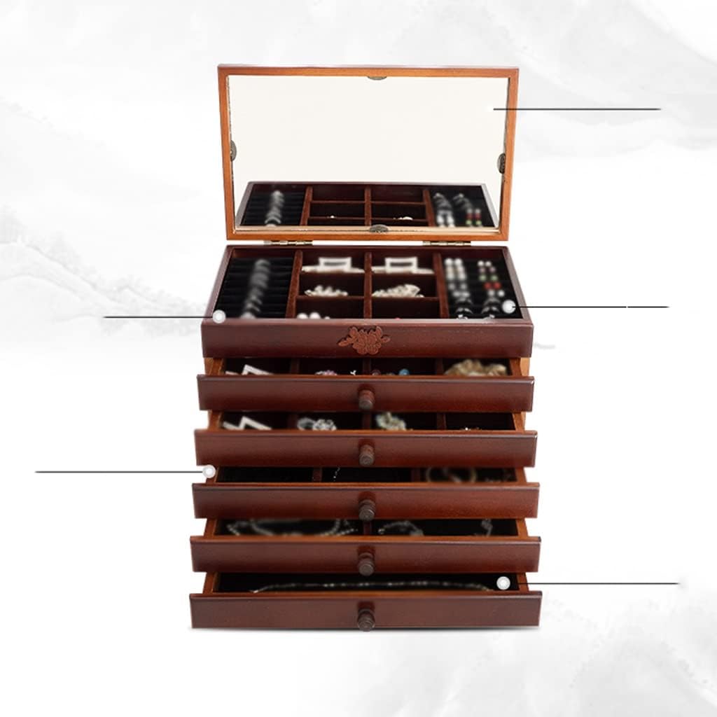 木製ジュエリーボックス 8段引き出し ミラー付き 木製ジュエリー
