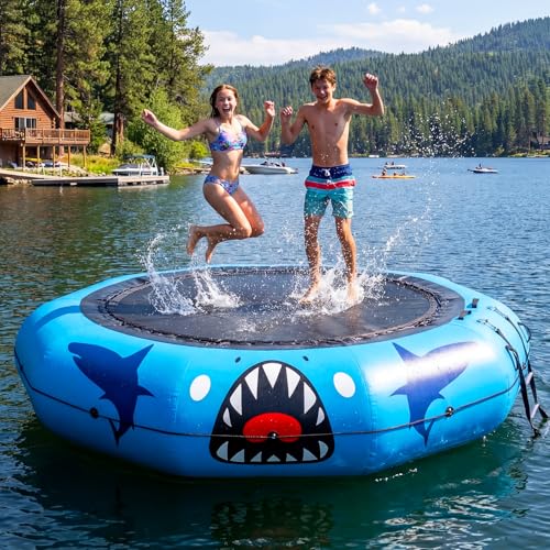 Zupapa Inflatable Water Trampoline 10 12 14FT with Pump Steel Anchors & Ladder for Lake Pool Ocean Heavy Duty Jumping Platform for Family & Adults