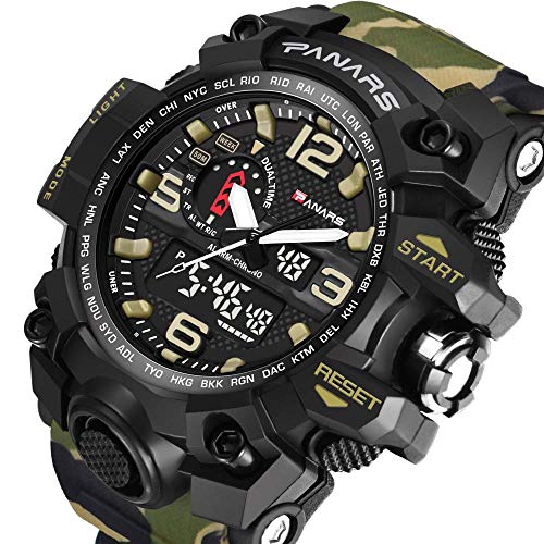 Reloj Digital para Hombres Muñeca Deportiva Militar Multifunción 50M Reloj Impermeable 12H / 24H Reloj De Camuflaje De Moda Electrónica De Doble Hora Calendario Cronómetro Alarma