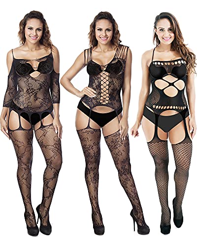 Satinior 12 Pieces Women's Fishnet Lingerie Mesh Babydoll Bodysuit Lace Smock Lingerie For Women (Multicolor) #TOP6