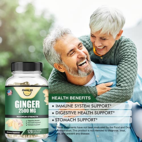 Happi Mi Nutrition Ginger Root Capsules Organic 2500Mg, Ginger Capsule, Ginger Supplement, Ginger Powder, Ginger Pills, Digestive Health Support, Immune Support, Stomach Support, 120 Veggie Capsules #TOP2