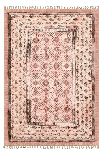 Tapis kilim robuste pour zone de trafic intense en coton beige
