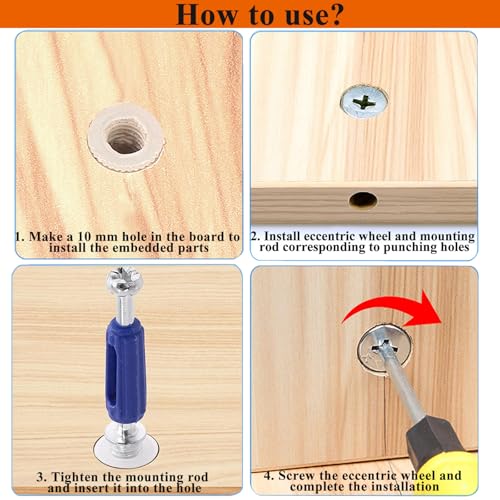 120pcs cam locks for furniture3-in-1 eccentric hardware wheelsfurniture fasteners amp connectors with multi-size nutsbolts and wood dowel pins-assortment kit for furniture assemblyrepair