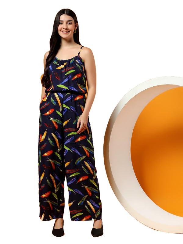 Women's Printed Shoulder Strap Basic Jumpsuit, Sleeveless Stretchable One Piece with Adjustable Straps, Side Pockets, Concealed Zip Closure and Soft Cotton Lining, Easy Daily Wear, Size L-picture-11