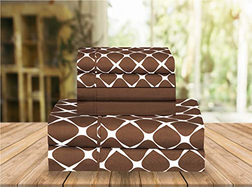 Elegant Comfort Luxury Soft Bed Sheets Bloomingdale Pattern - 1500 Premium Hotel Quality Microfiber Softness Wrinkle and Fade Resistant (6-Piece) Bedding Set, California King, Chocolate