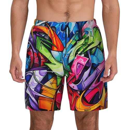 Graffiti Drawing Built-in Compression Lining Men's Double Swim Trunks Shorts Beach Shorts with Two Pockets