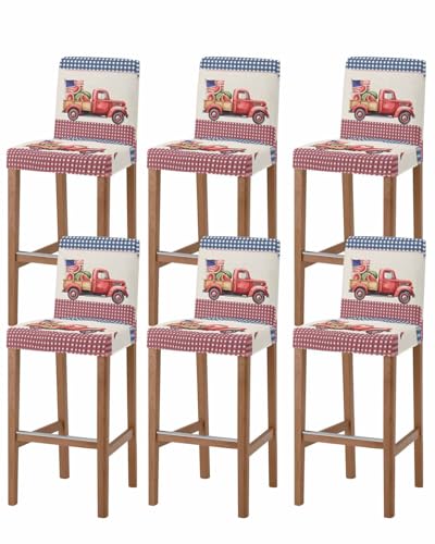 4th of July Bar Stool Covers Set of 6, Red