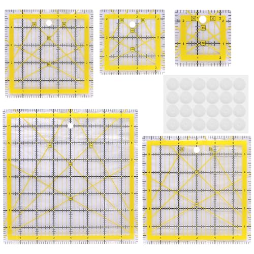 ZHIYUQL 5 Stück Patchwork Lineal Quilt Lineal Nähzubehör Geodreieck Groß Nählineal mit Winkelanzeigen Bügellineal Hitzebeständig Handmaß Nähen Rutschfeste Griffe für Stoffhandwerk DIY (Gelb)