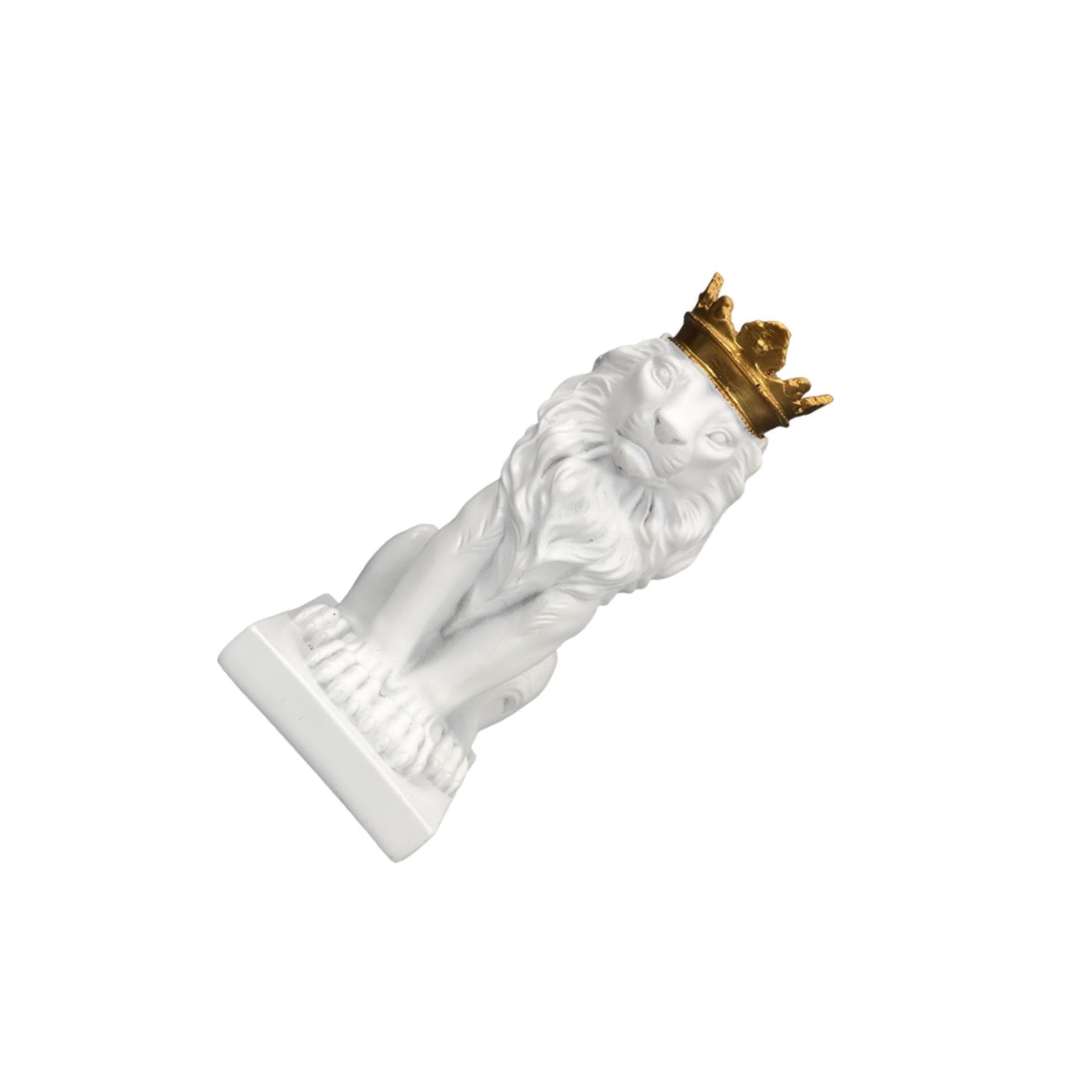 QIXCXAZ Luxury Lion Sculpture Passionate Animal Decor Exquisite Hand Painted Crown Statue Stunning Tabletop Gift For Friends Animal Lion With Crown Statue, White, 6.3x9x14.5cm