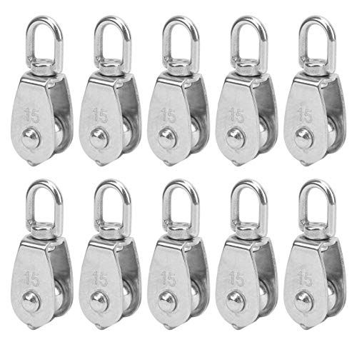 Vomeko M15 Single Pulley Block,Stainless Steel Pulley Loading 77Ibs 10pcs Wire Rope Pulley Set Lifting Single Pulley for Crane Lifting and Industrial Use