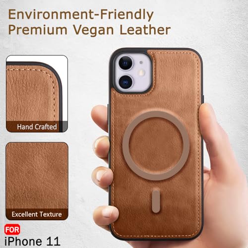 Image of TheGiftKart Genuine Leather Finish Back Cover Case for iPhone 11 | Shockproof Design | Raised Edges for Camera & Screen Protection | Stunning Minimalist Design Case Cover (MagSafe Compatible, Brown)