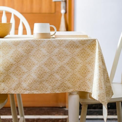 Image of THE YARD HOUSE Wipeable & Anti-Slip Cotton Table Cover - Gilded Opal, Oval 6 Seater - 150Cm X 225Cm Cover | Protects Against Spills & Scratches | Family Dining, Party, Gifting