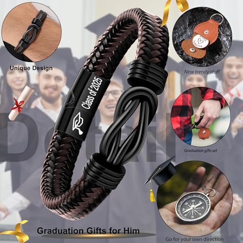Inspirational Gifts for Men Morse Code Bracelets Mens Bracelets Graduation Gifts for Him Fathers Day Adjustable Leather Bracelet Motivational Birthday Annivesary Jewelry Stocking Stuffers for Men