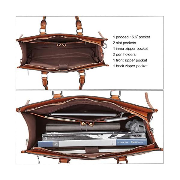 Womens Briefcase Oil Wax Leather Vintage 15.6 Inch Laptop Large Capacity Business Shoulder Bag Beige with Brown - Image 6