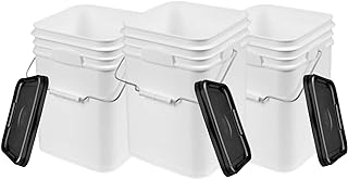 House Naturals 4 Gallon White Square Food Grade Bucket Pail with Lid (Pack of 3) BPA Free- Made in USA