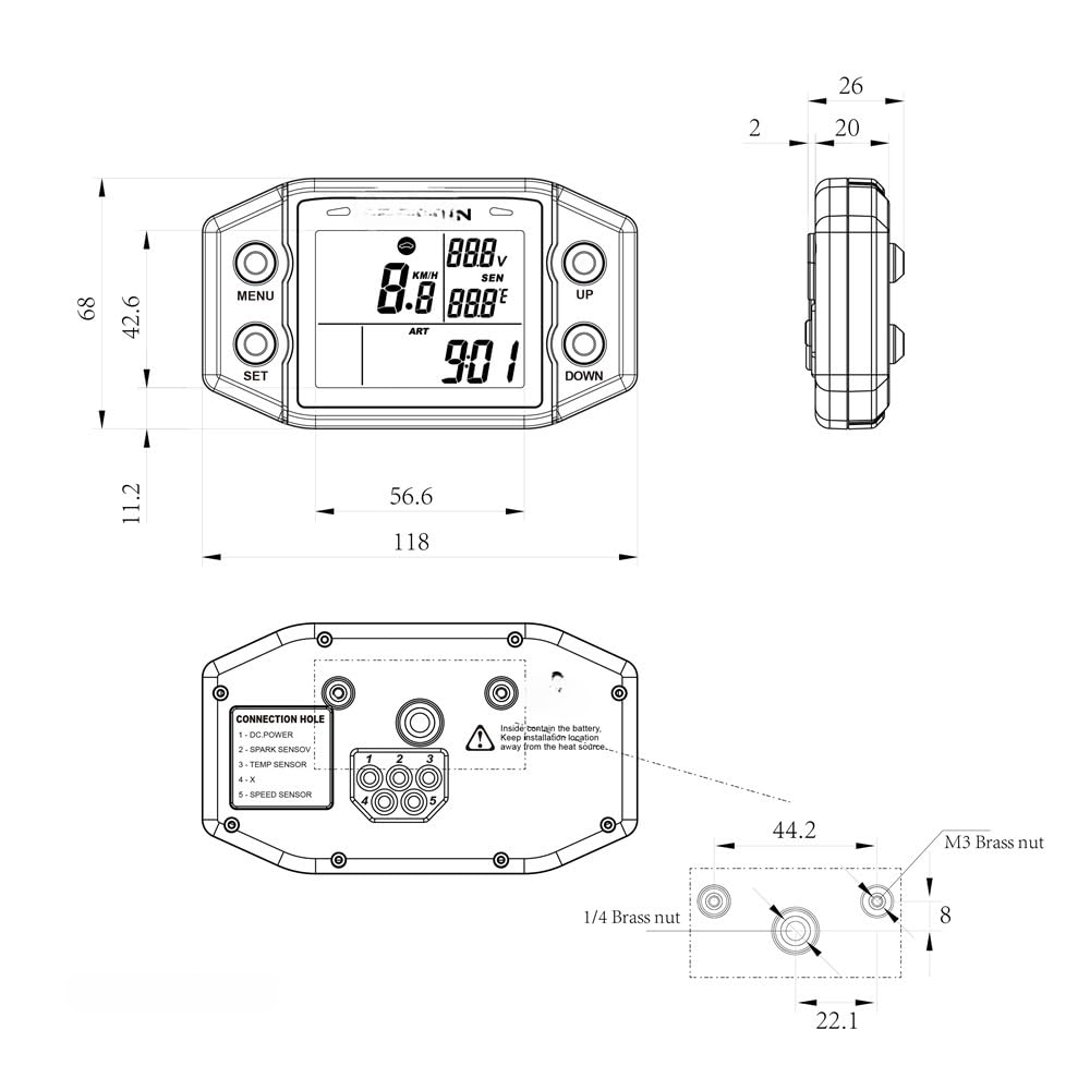Moto velocímetro Digital para motor autoalimentado con voltímetro