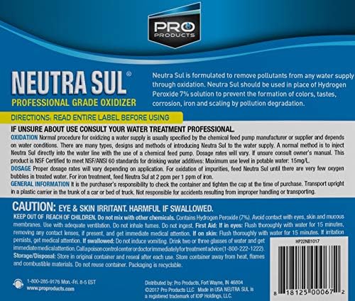 Back label of Neutra Sul bottle with safety warnings and instructions