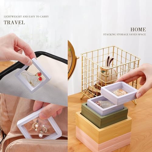 Image of Floating Display Frame, Coin Display Case, Dustproof PE Film Transparent Jewelry Storage Box for Ring Necklace Bracelet, Coin, Stamp, Jewelry (Small 4 pc White)