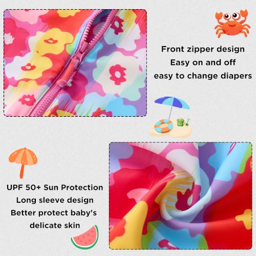 Image of Baby Girls' One Piece Swimsuit Long Sleeve Rash Guard Swimwear