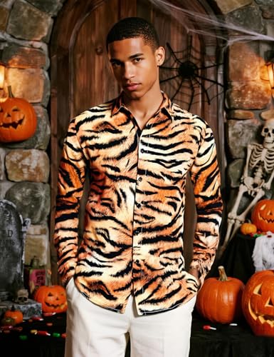 Men's Animal Print Novelty Button Down Long Sleeve Shirt, S-4XL2