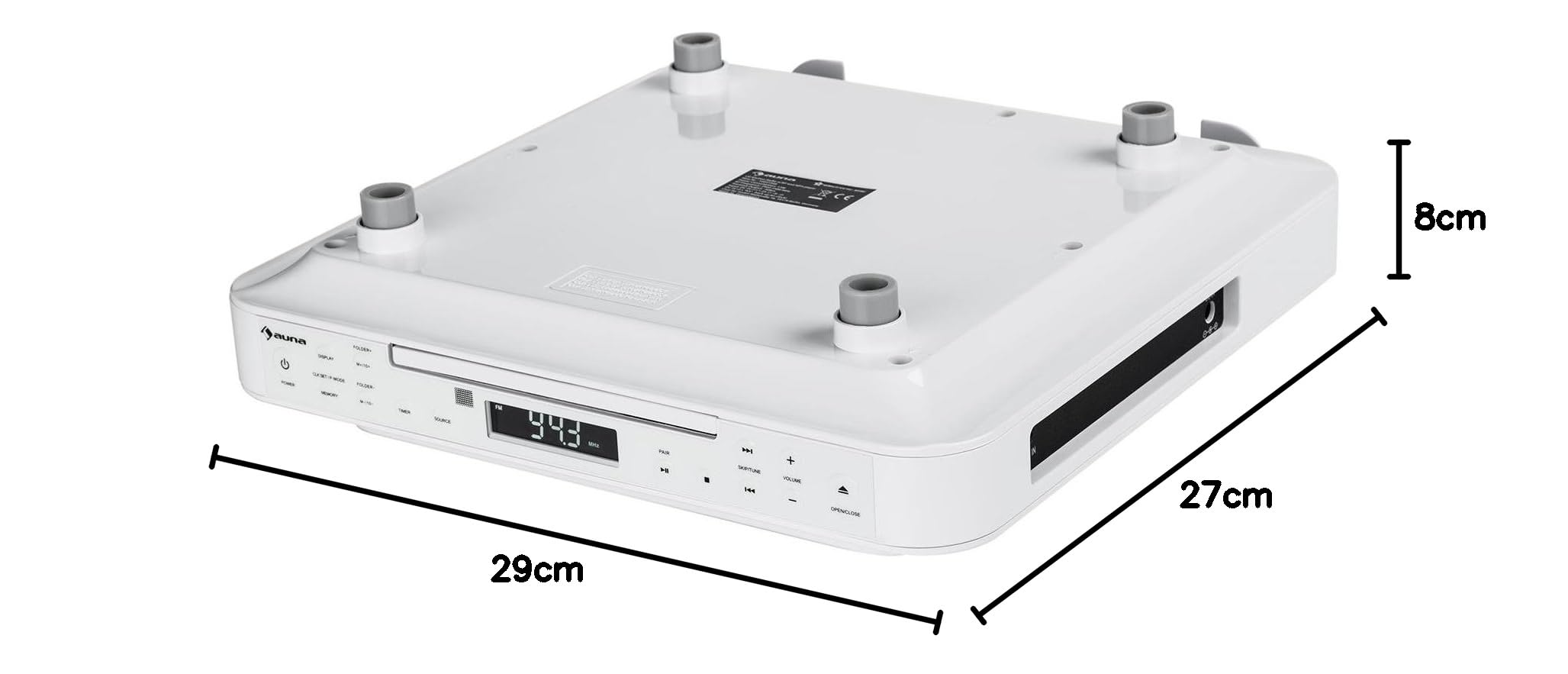 Auna KRCD-100 BT - Radio de Cuisine, Interface Bluetooth, Lecteur CD, Minuteur, Réveil de Cuisine, Compte à rebours, Ecran LCD, Antenne Filaire, Télécommande, Blanc