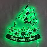 LALULI Custom Text, Personalized Nail Salon Metal Wall Art LED Light - Custom Nail Beauty Sign Home Decor - Nail Salon Metal