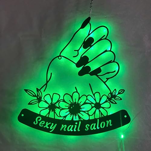 LALULI Custom Text, Personalized Nail Salon Metal Wall Art LED Light - Custom Nail Beauty Sign Home Decor - Nail Salon Metal