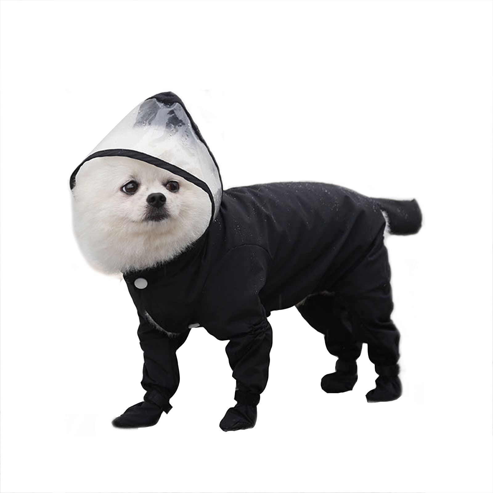 Imperméable pour Chien, Veste imperméable pour Chiots, imperméable à Capuche pour Petits Chiens, Bottes pour Tout Le Corps, Combinaison légère et Respirante, Poncho de Pluie (Black S)