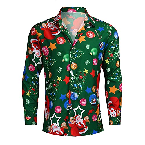 Herren Weihnachtshemd Lustig 3D Druck Weihnachts Freizeithemd Langarm Knöpfbar Christmas Stehkragen Shirt Ugly Christmas Sweater M-3XL Cover