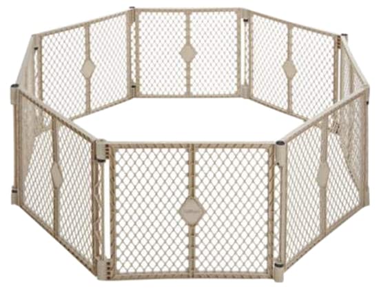 Toddleroo By North States Superyard 8 Panel Baby Play Yard, Made In USA : Safe Play Area Anywhere. Carrying Strap For Easy Travel. Freestanding. 34.4 Sq. Ft. Enclosure (26" Tall, Sand)