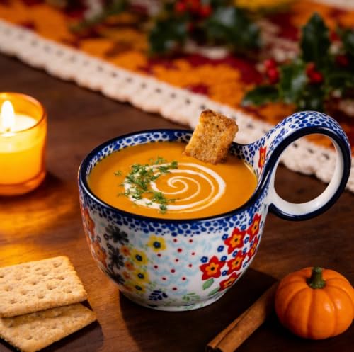 JINNTHE Hand-Painted Ceramic Soup Mug with Loop Handle, 12 oz Floral Coffee Cup, Large Stoneware Mug for Tea Oatmeal Cereal Soup, Microwave & Dishwasher Safe, Cozy Gift for Women — view 6