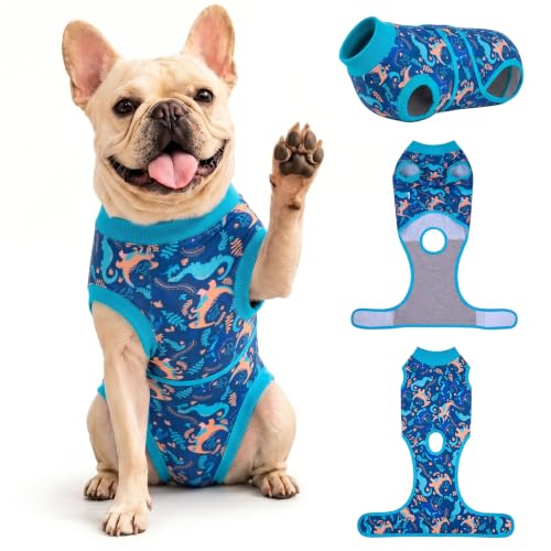 Image of PetWarm After Surgery Onesie for Dogs, Pet Coat's Inner Clothes, Dog Cone Alternative After Surgery Suit for Dogs Female Male Dog Onesie for Spay Neuter, Dinosaur Pattern, Green, XS