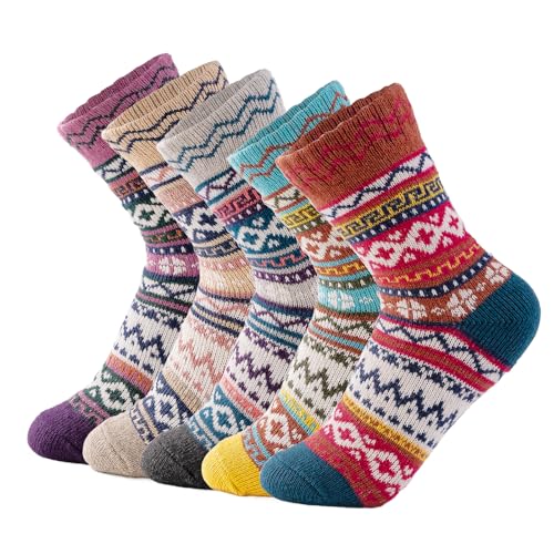 Image of Wool Socks 5 Pairs Thickened Warm Winter Socks Cozy Gifts for Women Christmas Warmth Socks