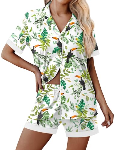 Image of Ekouaer Womens Button Down Pajamas Set Short Sleeve Sleepwear 2026 Summer Soft 2 Piece Lounge Sets