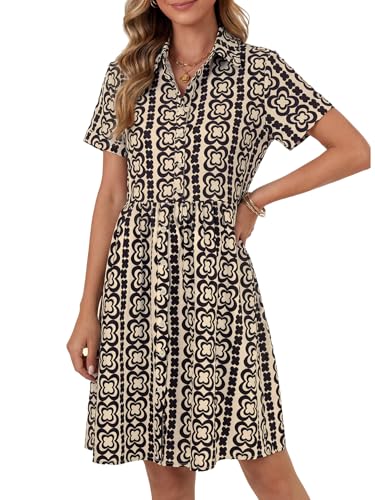 Image of Rooscier Women's Striped Shirt Dress Button Down Collared Short Sleeve Mini Dress