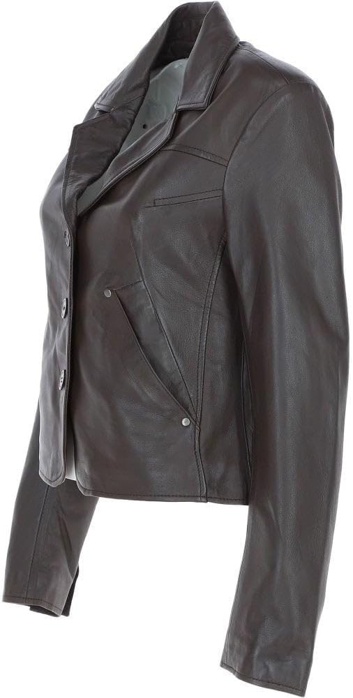 Women's Leather Blazer - Casual Slimfit 3 Button Lightweight Soft Genuine Lambskin Short Lenght Fashion Suit Jacket for Women