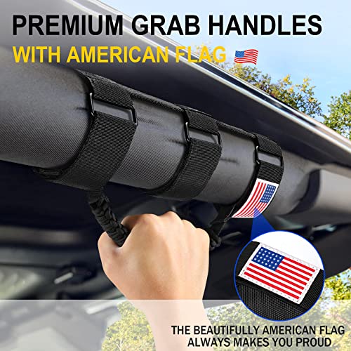Image of moveland 4 Pack Roll Bar Grab Handles with US Flag for Jeep Wrangler, Black