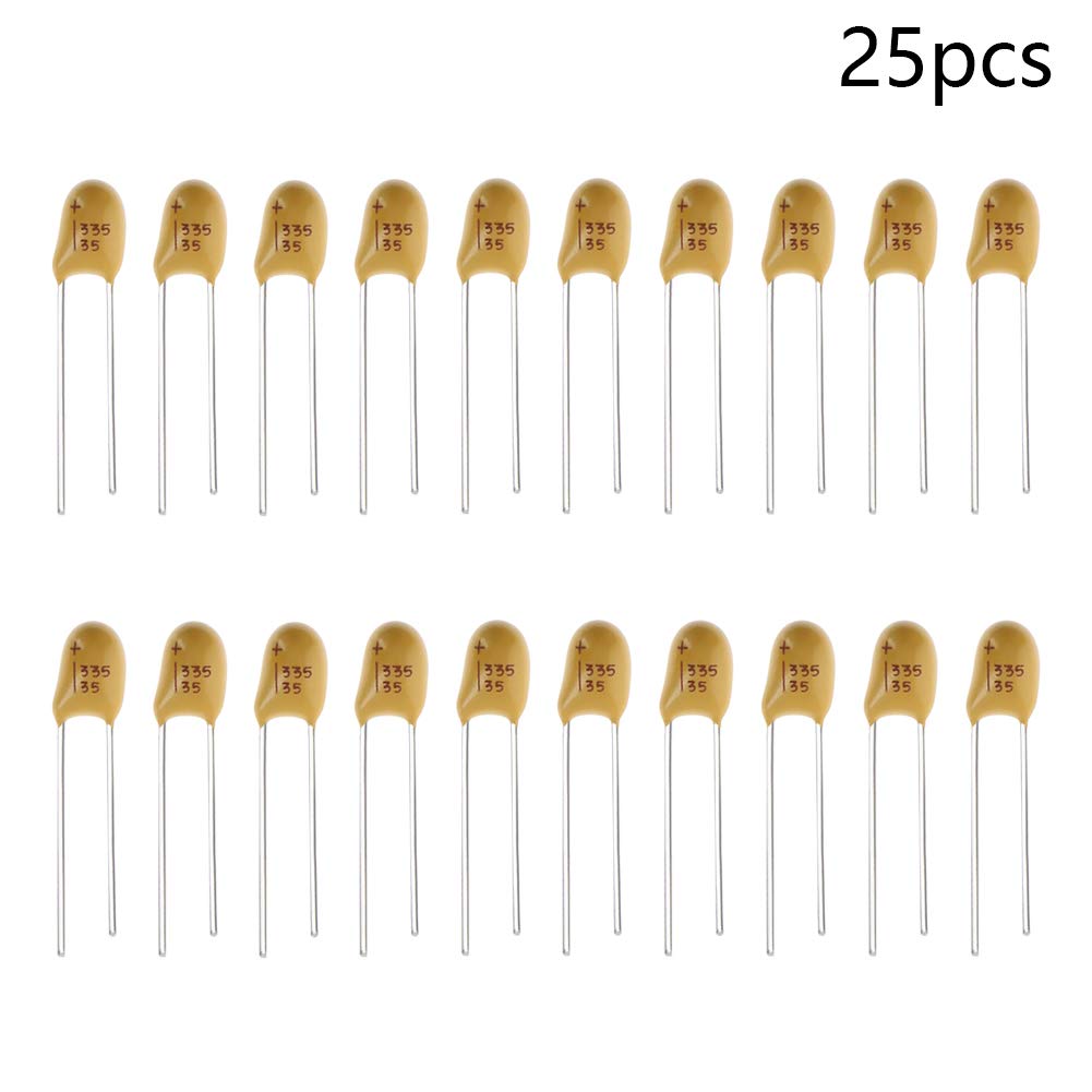 Fielect 25pcs 3.3uF 35V Tantalum Capacitor Radial Electrolytic Capacitor Dipped Tantalum Bead Capacitors Yellow