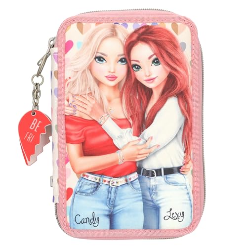 Depesche 13708 TOPModel Heart to Heart - Trousse à Crayons Double Rose et Beige, avec Motif Mannequin et cœurs, Trousse à Crayons
