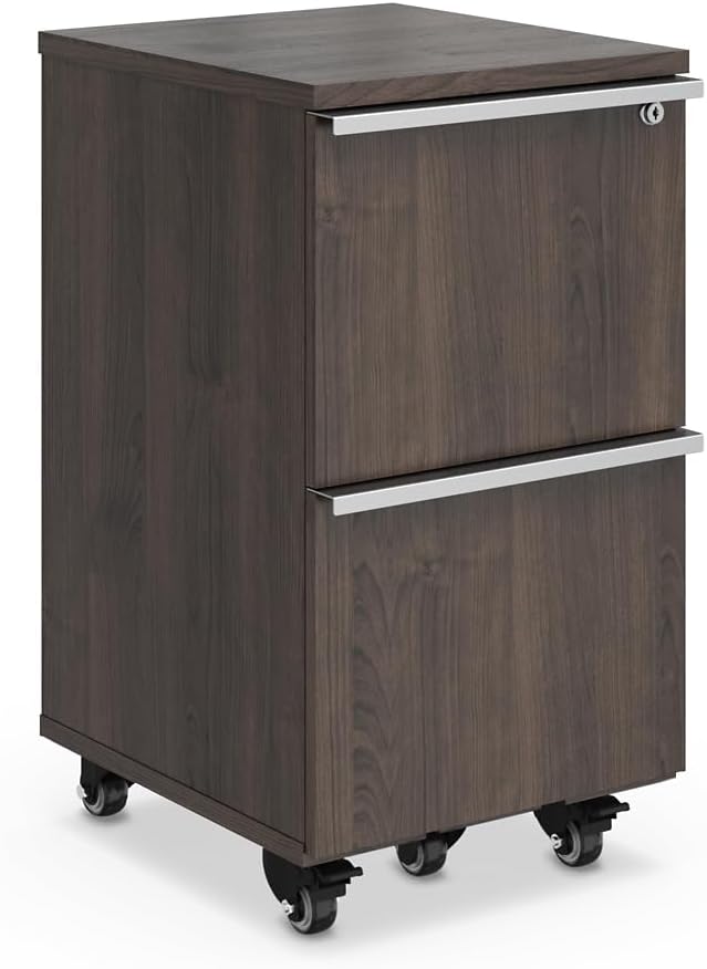 NBF District Two-Drawer Mobile Storage Pedestal with Locking File Drawers – Mobile File Cabinet with Brushed Nickel Pulls - Pedestal Office Filing Cabinet with Wheels (Stormy Gray)