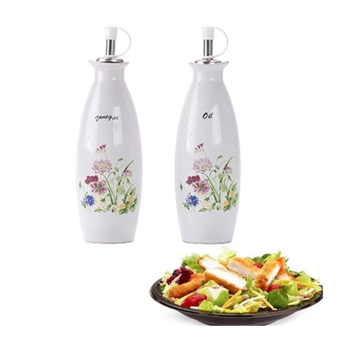 Butelka z dozownikiem oliwy z oliwek do kuchni 2 szt. ręcznie wykonany ceramiczny dozownik oliwy z oliwek lub octu 250 ml (kolor: biały)