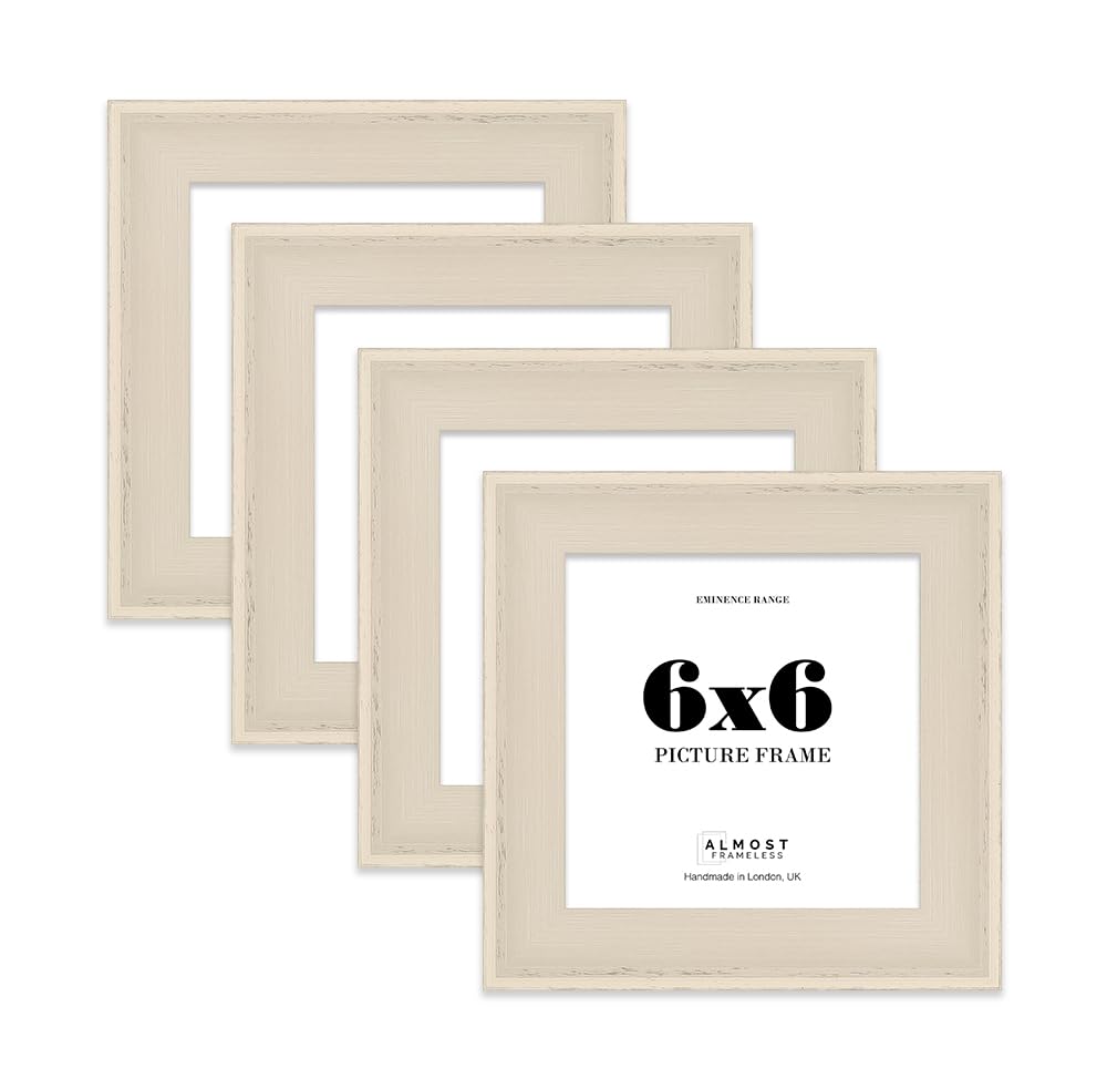 6x6" Cream Picture Frame - Rustic Wood Industrial Effect Photo Frame for Wall Display, Ideal for Posters, Prints & Home Décor, Wall Hooks and Kickstand, 32mm Edge - 4 Pack