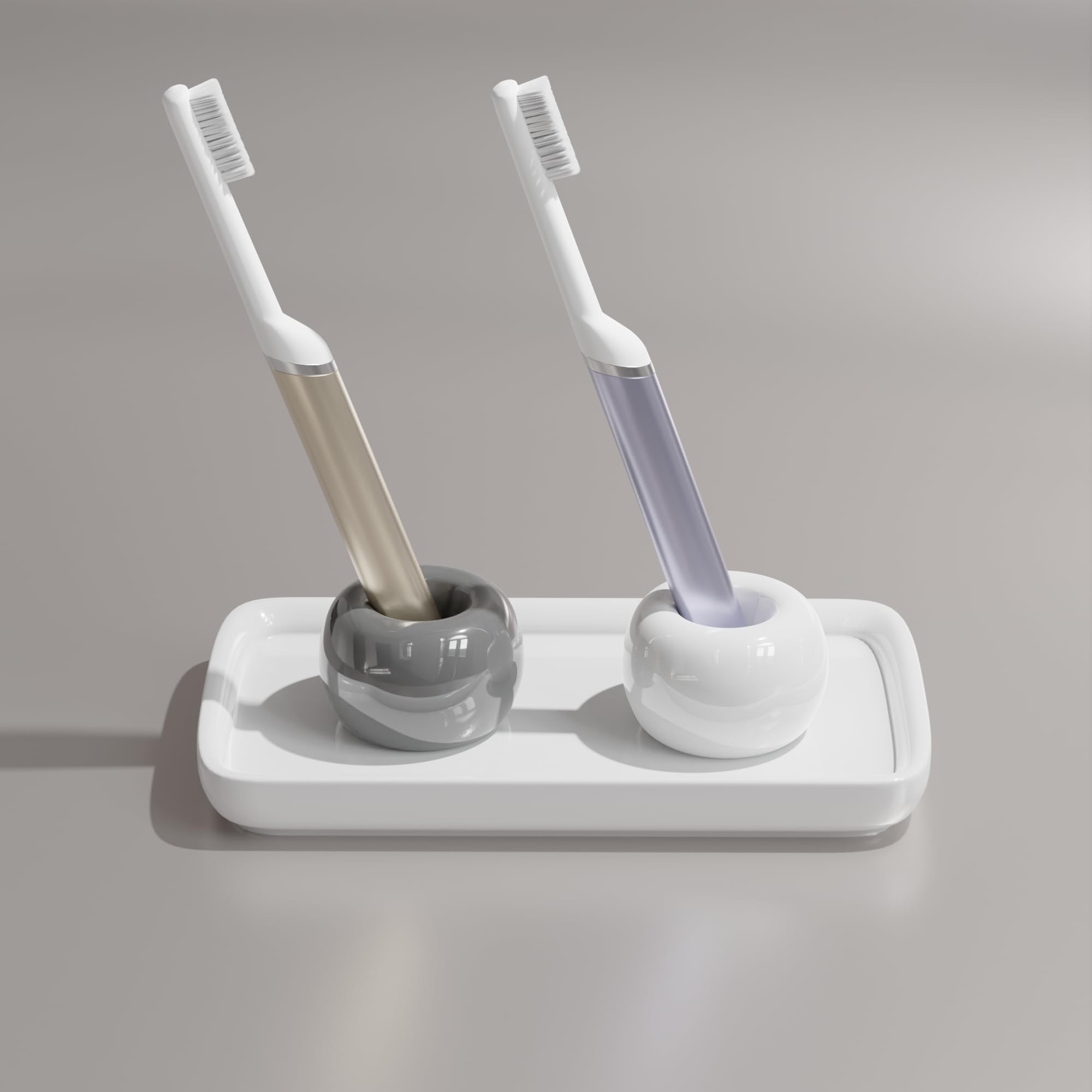 Portaspazzolino In Ceramica Con Vassoio Per Piano Di Lavoro Del