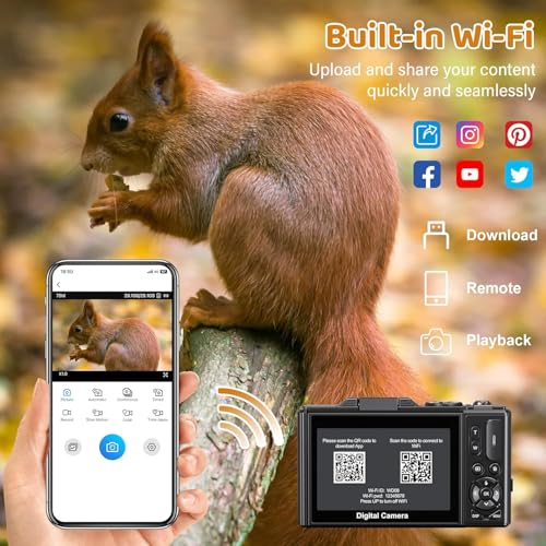 Image of BIGASUO 5K Digital Camera - 75MP Digital Cameras for Photography - Vlogging Camera for YouTube - Autofocus Video Camera 3 inch 180 Flip Screen with 18X Zoom 1496 (Black, B04)