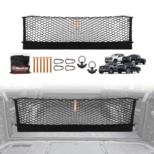 Muslogy Truck Bed Cargo Net Trunk Netting Compatible with 2015+ Ford F150 & 2017+ F250/F350/F450 (Snap-in Tie Down) Accessories Pickup Cargo Organizer SUV Sedan Storage Net w/Heavy Duty Carabiners