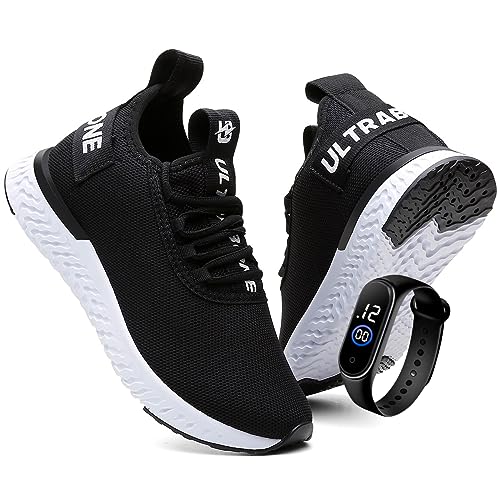 Tênis Feminino Ultrabone Leve e Confortável Academia + Relógio (36, Preto/Branco)