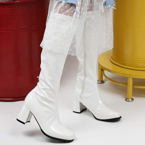 Miniatura 6 de Botas de charol para mujer, botas altas hasta la rodilla, piel sintética con zíper