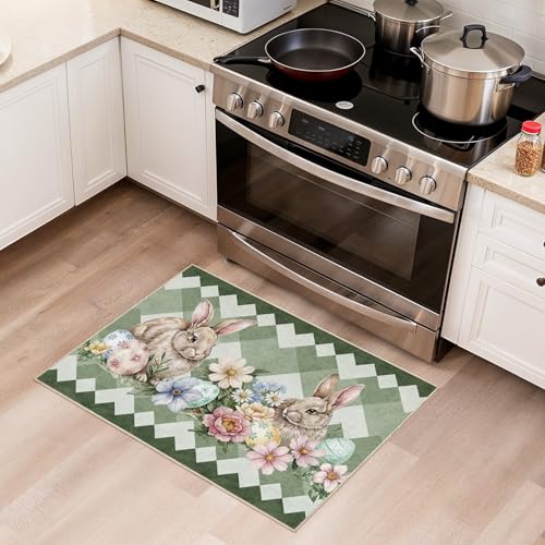 Image of cotiled Area Rug for Living Room, Washable Non-Slip Large Area Rug, Indoor Floor Carpet Low Pile Soft Boho Farmhouse Rug for Bedroom Dining Room Green 2x3