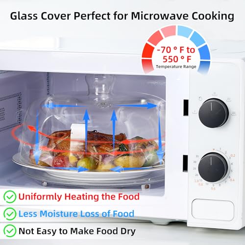 Image of EliteVibe All Glass Microwave Cover, 10 inch Microwave Splatter Cover for Food | 5 inch Height With Handle, All-Glass, 3.5 inch Inner Height, Fits Plates & Bowls, Vented Lid, Oven, Dishwasher & Refrigerator Safe